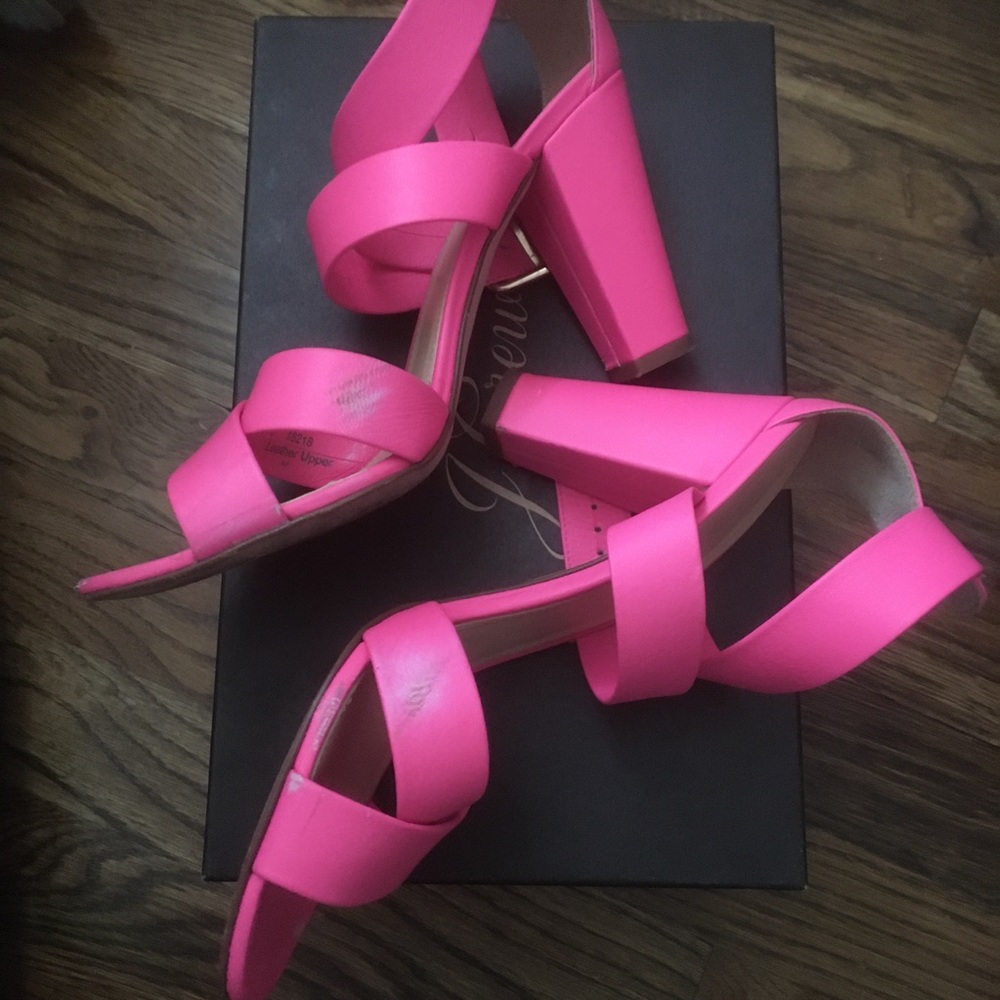 J Crew size 7 hot pink heeled sandals - Picture 3 of 6